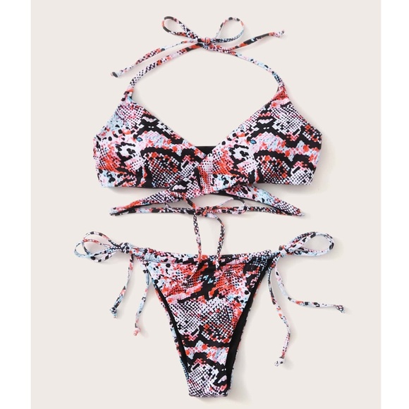 Snakeskin Print Criss Cross Swimsuit - Picture 6 of 8